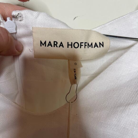 NWT Mara Hoffman White Linen blend  NAMARI Pencil DRESS Puff sleeve sz 0 - Picture 3 of 10